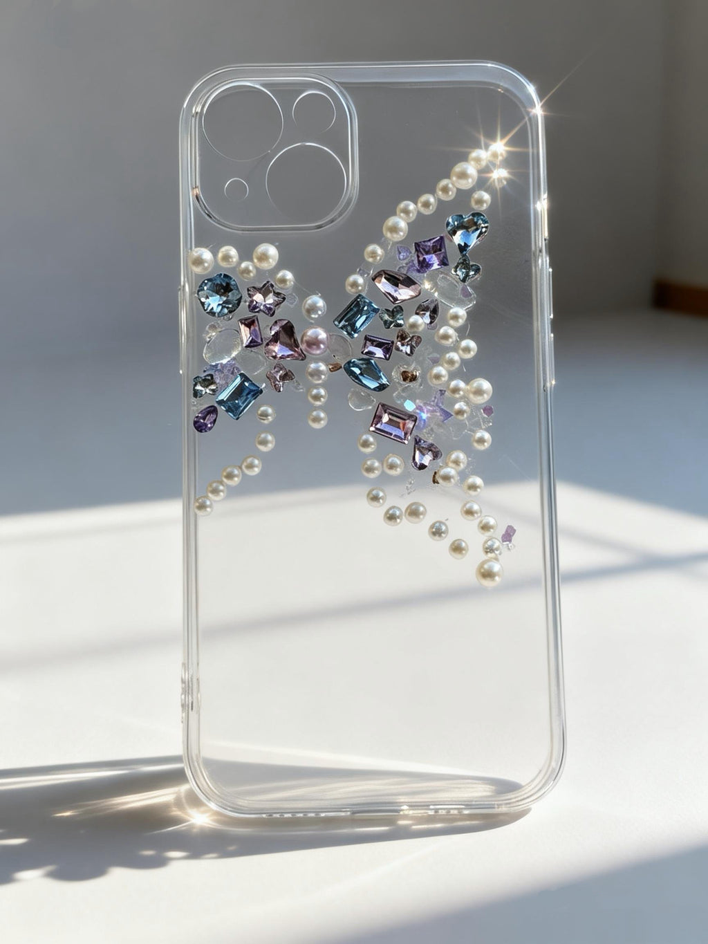 Handmade Butterfly Crystal Phone Case | Pearl & Gem Embellished Clear Case