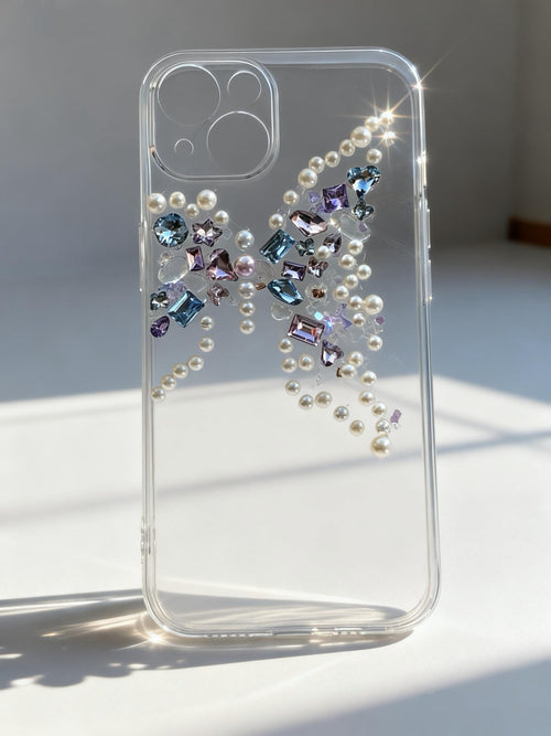 Handmade Butterfly Crystal Phone Case | Pearl & Gem Embellished Clear Case