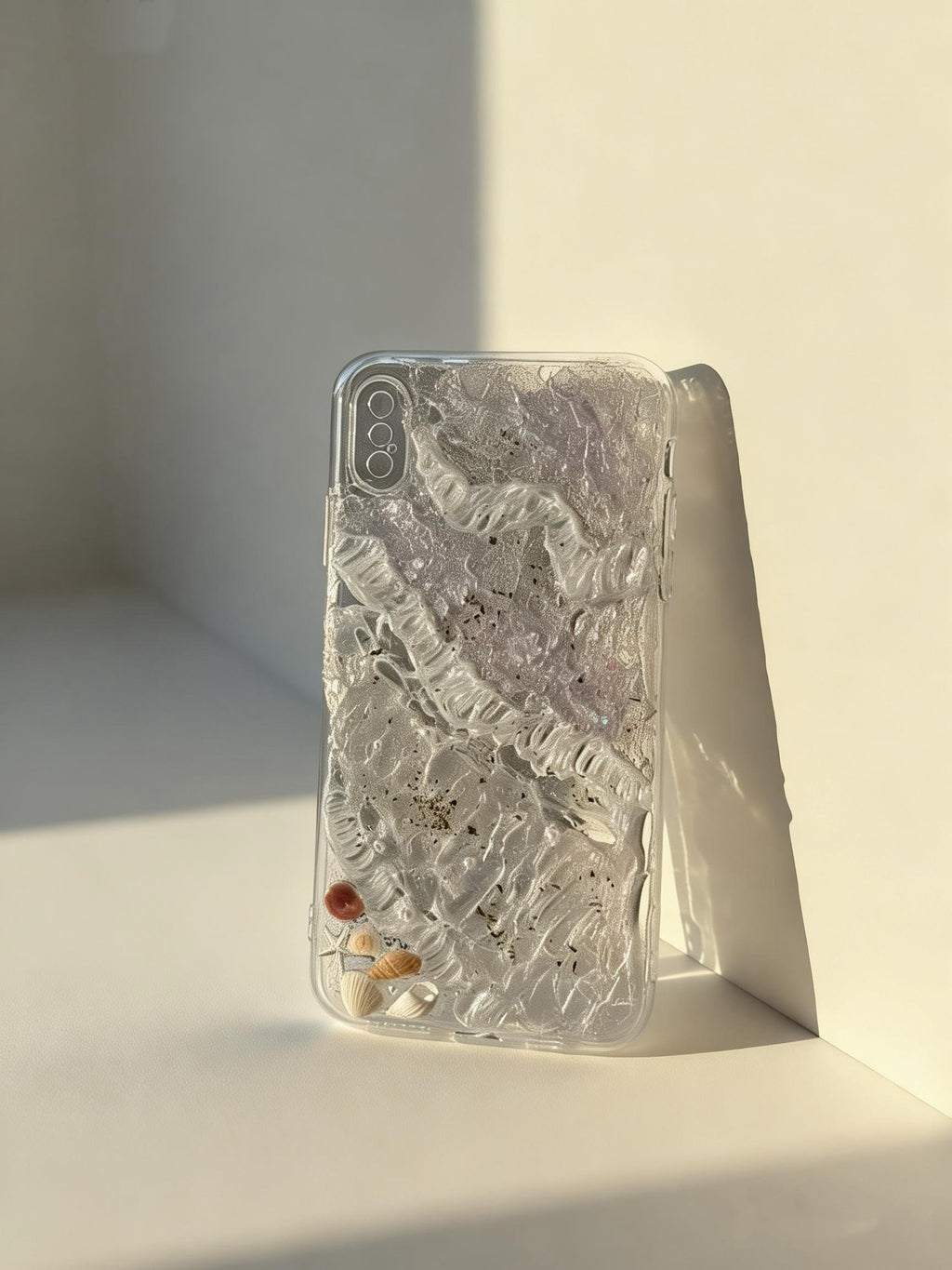 Handmade Resin Phone Case with Seashell Details | Crystal Stillness Collection