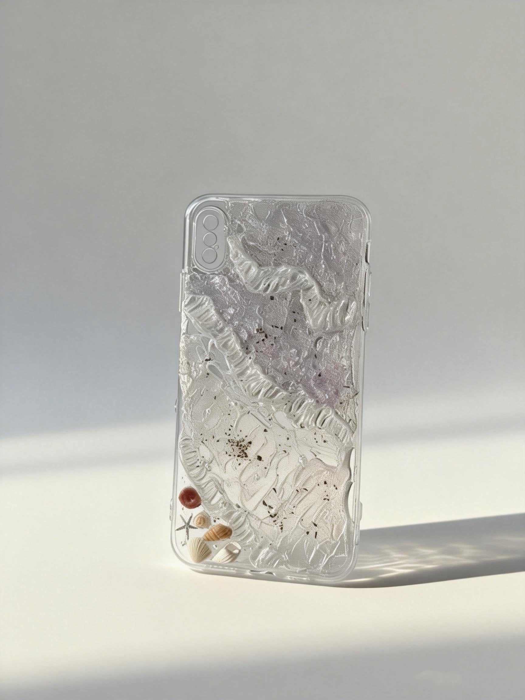 Handmade Resin Phone Case with Seashell Details | Crystal Stillness Collection