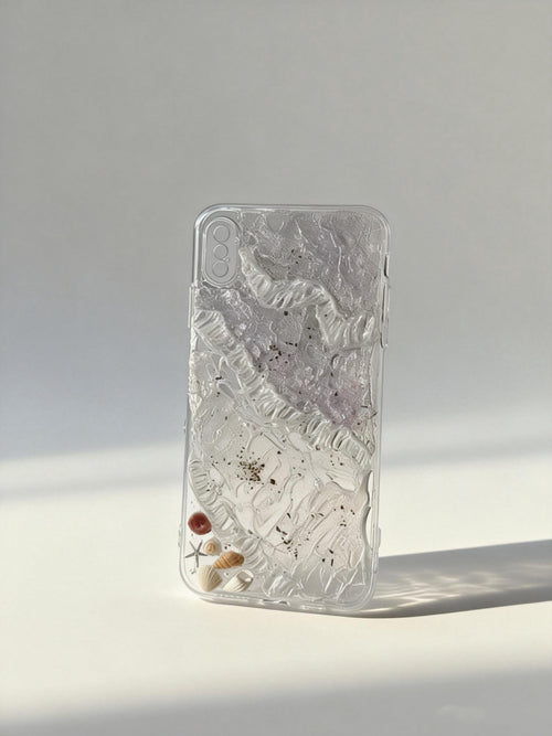 Handmade Resin Phone Case with Seashell Details | Crystal Stillness Collection