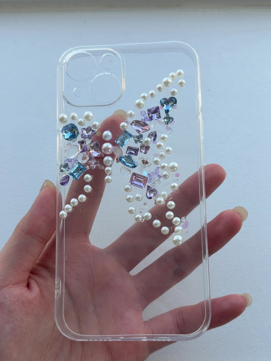 Handmade Butterfly Crystal Phone Case | Pearl & Gem Embellished Clear Case